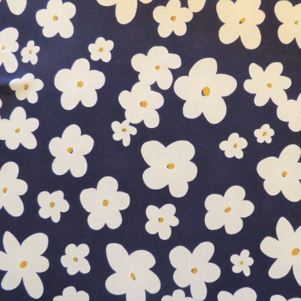 Lady McElroy - Dancing Daisies - Navy - Viscose Challis Lawn - allsettosew
