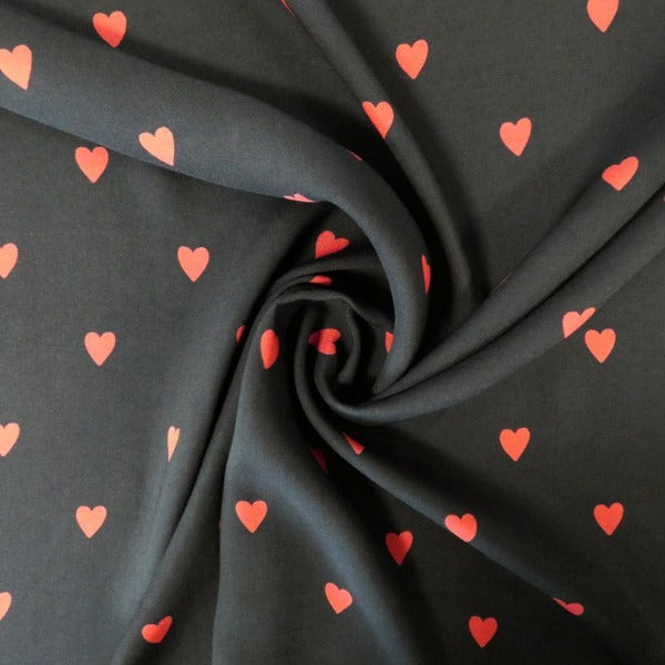 Lady McElroy - Lovehearts - Black - Viscose Challis Lawn - allsettosew