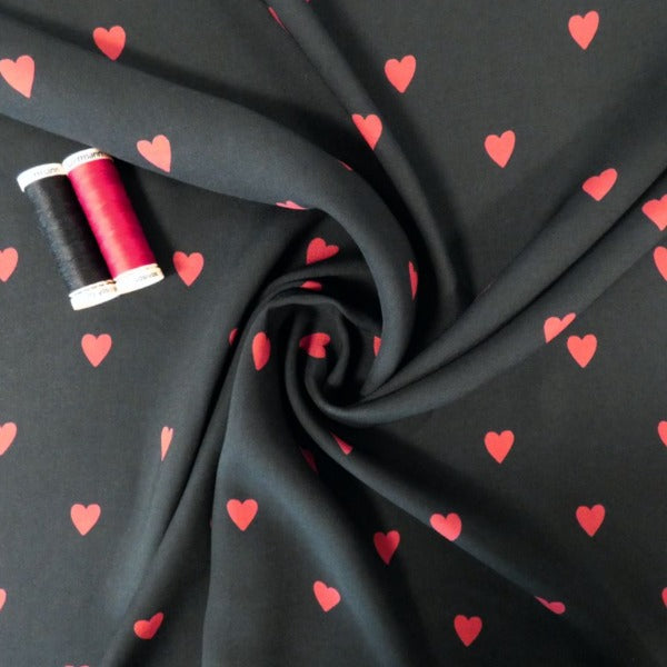 Lady McElroy - Lovehearts - Black - Viscose Challis Lawn - allsettosew