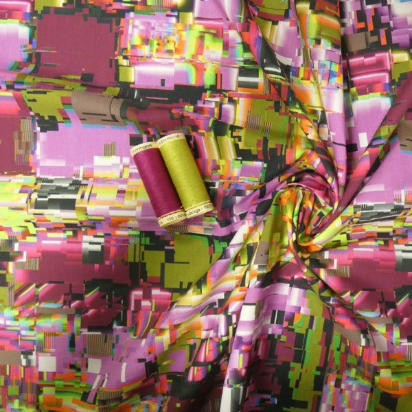 Lady McElroy - Exclusive Glitch Art - Mulberry/Lime - Cotton Marlie-Care Lawn - allsettosew